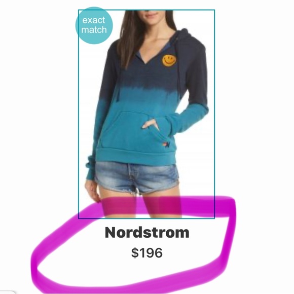 Aviator Nation Women’s Blue/Green Smiley Face Embroidered Hombre V-NeckHoodie😃 - Picture 12 of 13